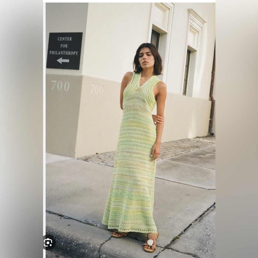 Zara green crochet midi dress size medium new with tags